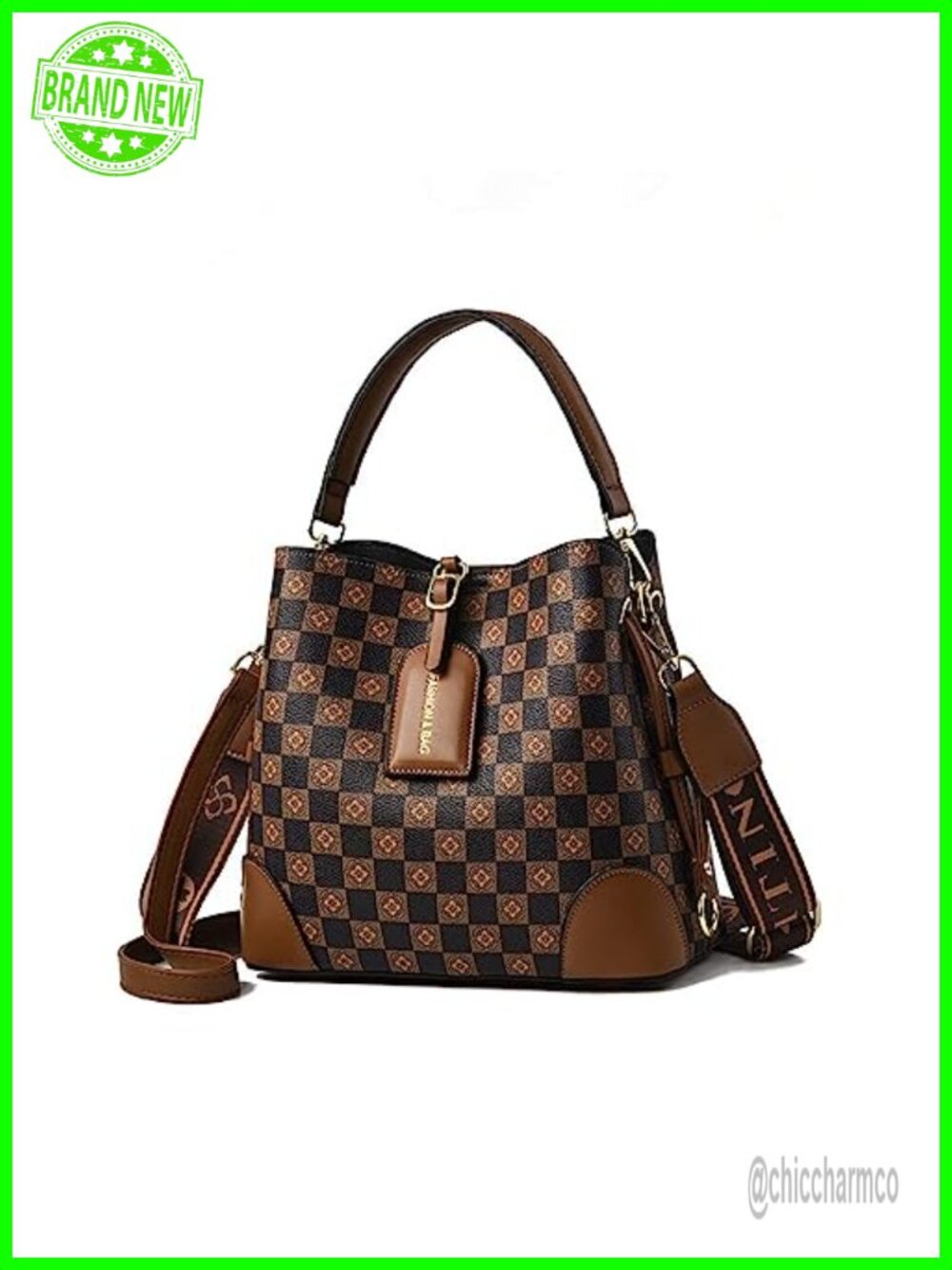 PU Leather Plaid Bucket Bag Satchel Tote Top Handle Crossbody Hobo